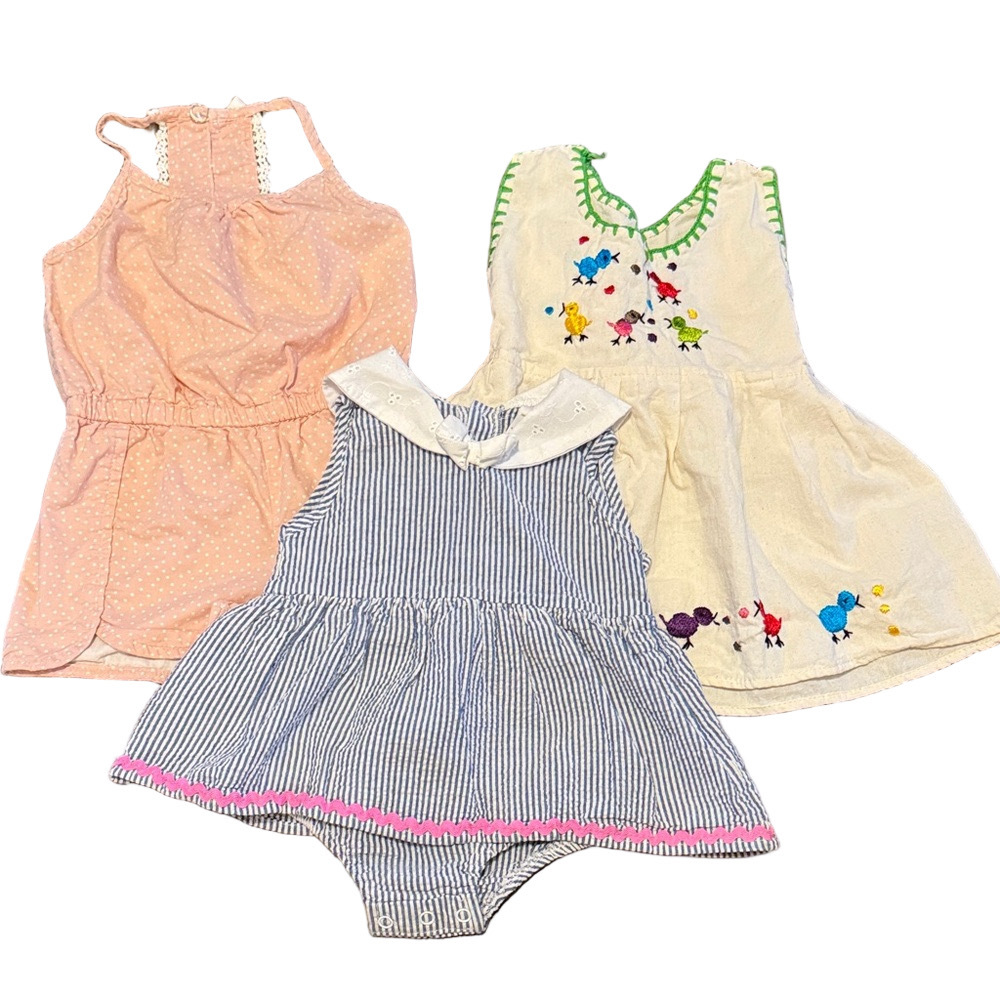 **Bundle** Laura Ashley /Savannah /Embroidered Dress and two rompers 12M